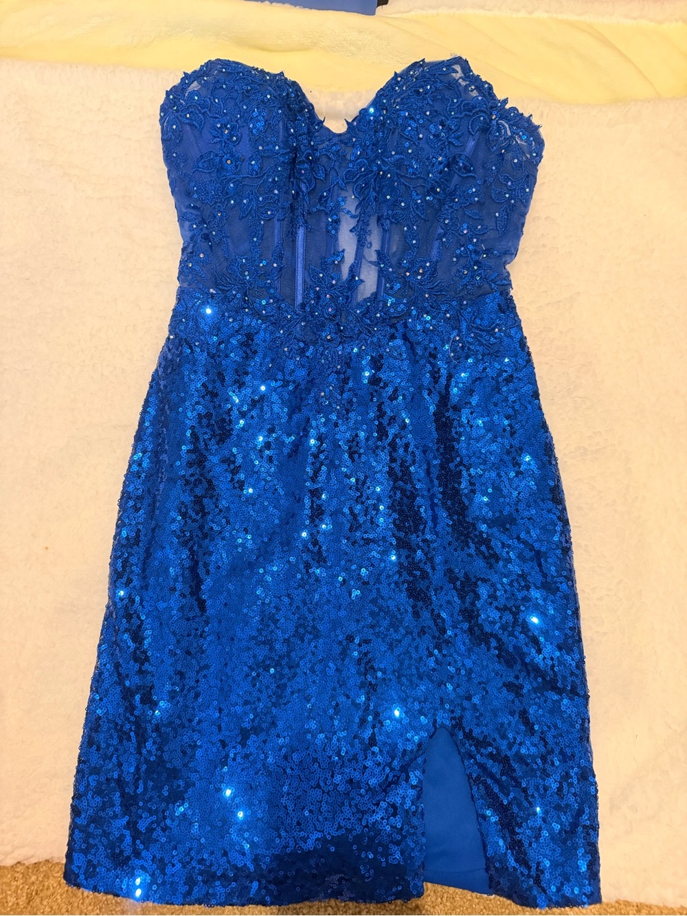 Strapless Royal Blue Sequin Mini Dress